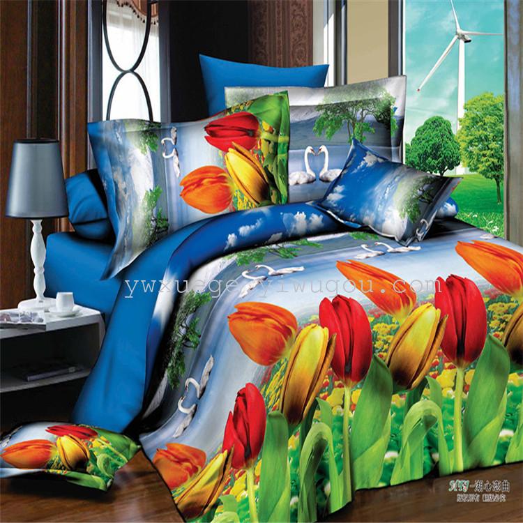 Polyester cotton active 3D three-dimensional large version of flower four pieces bedding manufacturer direct sales - Huxin Love Song