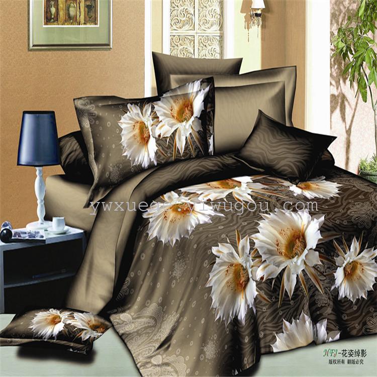 3D reactive printing 3D Osaka Flower Four-piece set polyester-cotton bedding export factory direct sales - Flower Shape and Shadow