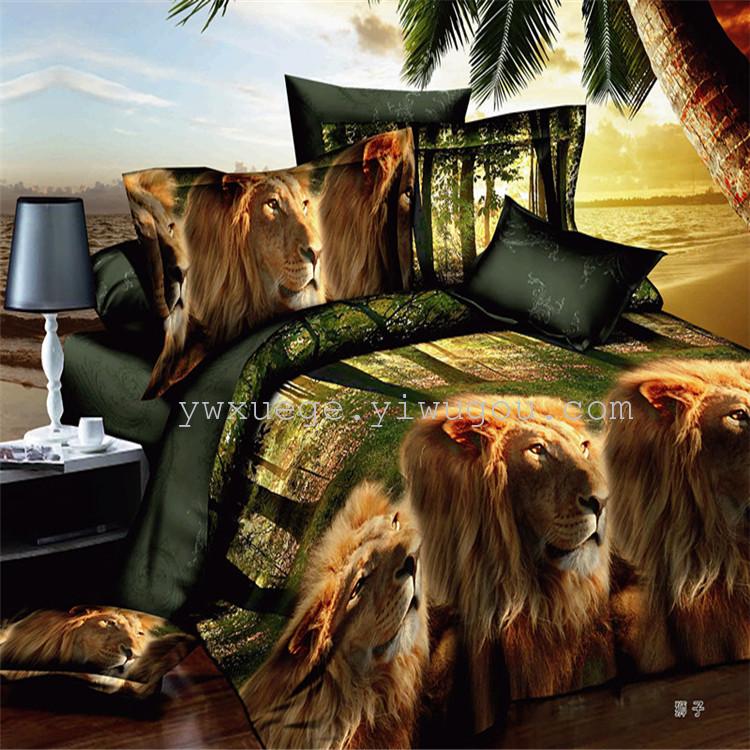 Four-piece set of foreign trade bedding, bed sheet and quilt cover, personalized all-cotton 3D ink oil painting four-piece set, factory direct sales in commercial center Specification image