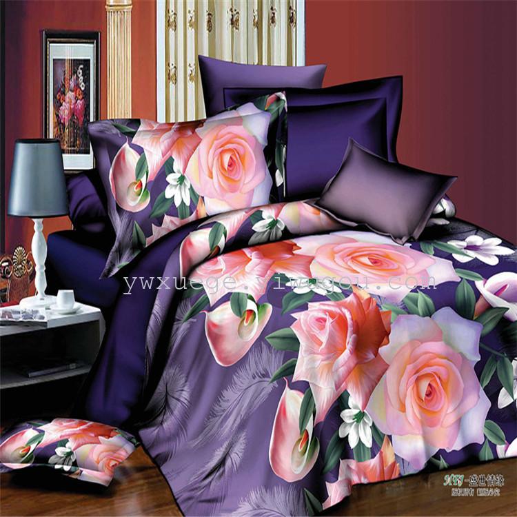 Four-piece set of foreign trade bedding, bed sheet and quilt cover, personalized all-cotton 3D ink oil painting four-piece set, factory direct sales in commercial center details Picture