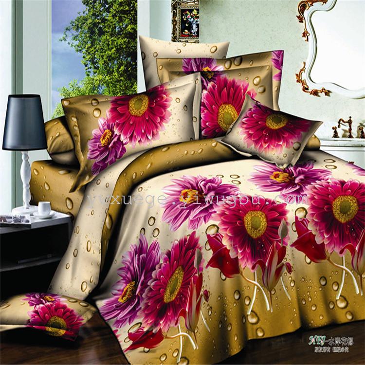 Four-piece set of foreign trade bedding, bed sheet and quilt cover, personalized all-cotton 3D ink oil painting four-piece set, factory direct sales in commercial center Application Scenario