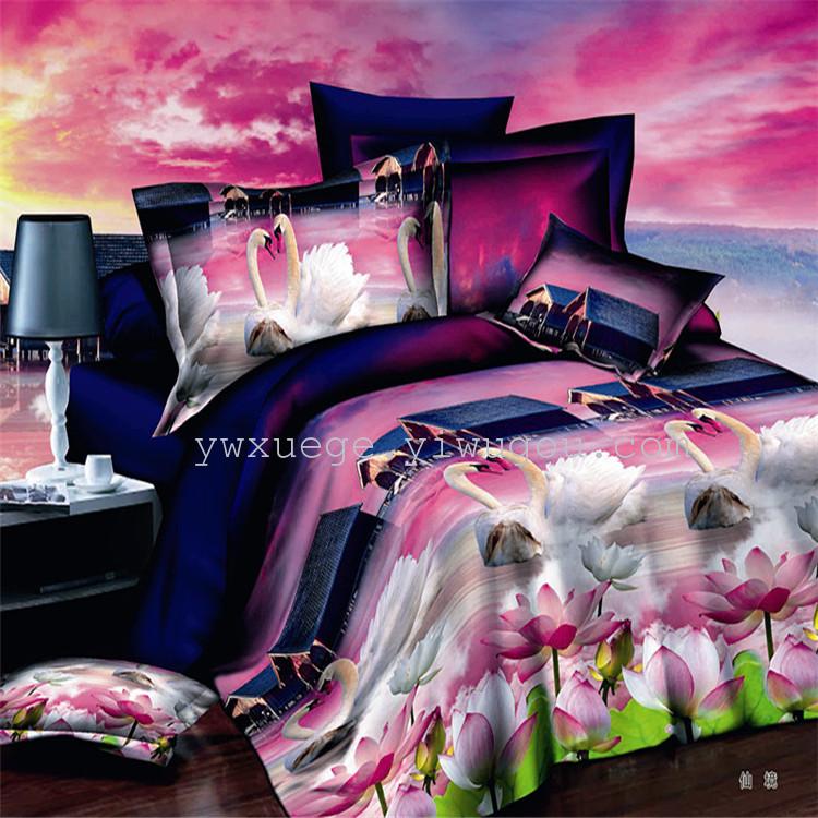 Polyester-cotton bedding four-piece set, export four-piece set, 3D reactive printing set, factory direct sales, Fairyland