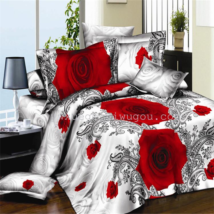 Xuege Home Textile Bedding Four-piece Set, Polyester-cotton Eco-friendly Printed and dyed bedding, direct sales from foreign trade Factory - A riot of colors Specification image