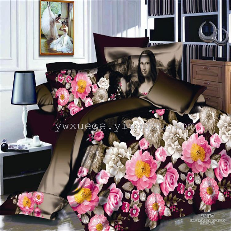 Snow pigeon home textile export 3D polyester cotton active printing four piece set manufacturers direct Mona Lisa