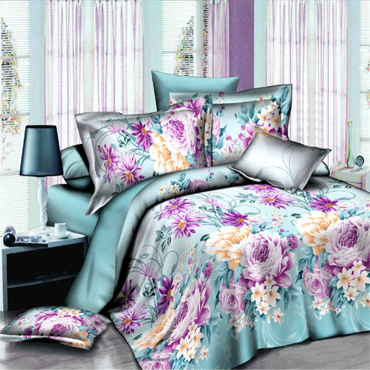 Autumn and winter NEW bedding four pieces of polyester cotton 3D active printing bedding factory direct sales -- Shore flowers