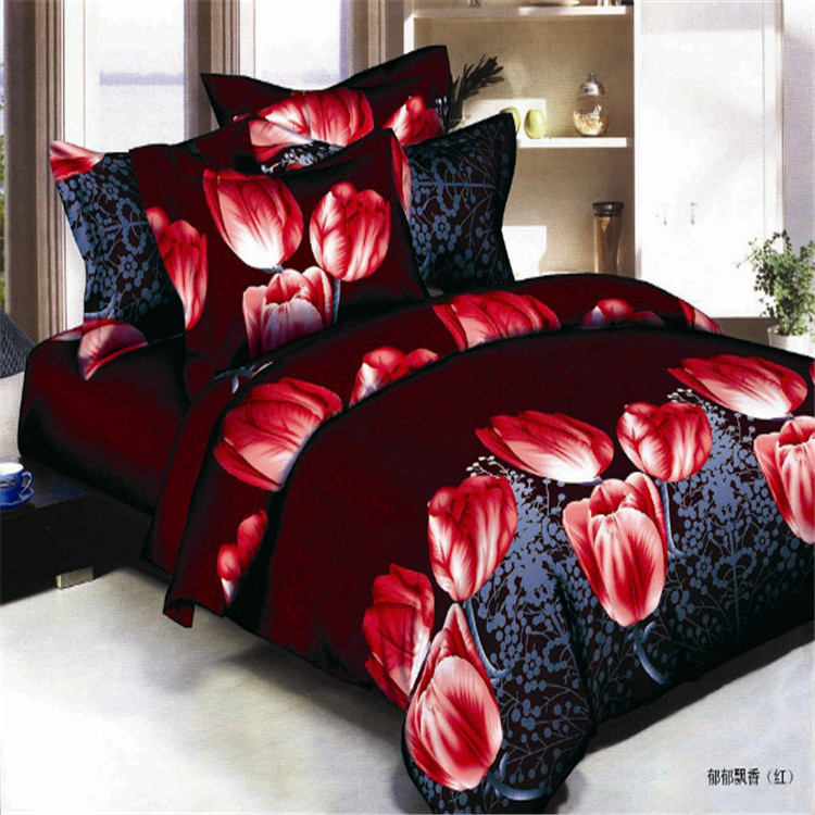 Oil painting bedding foreign trade receive order 3D active printing and dyeing polyester cotton bedding manufacturers direct bedding four sets of lush fragrance