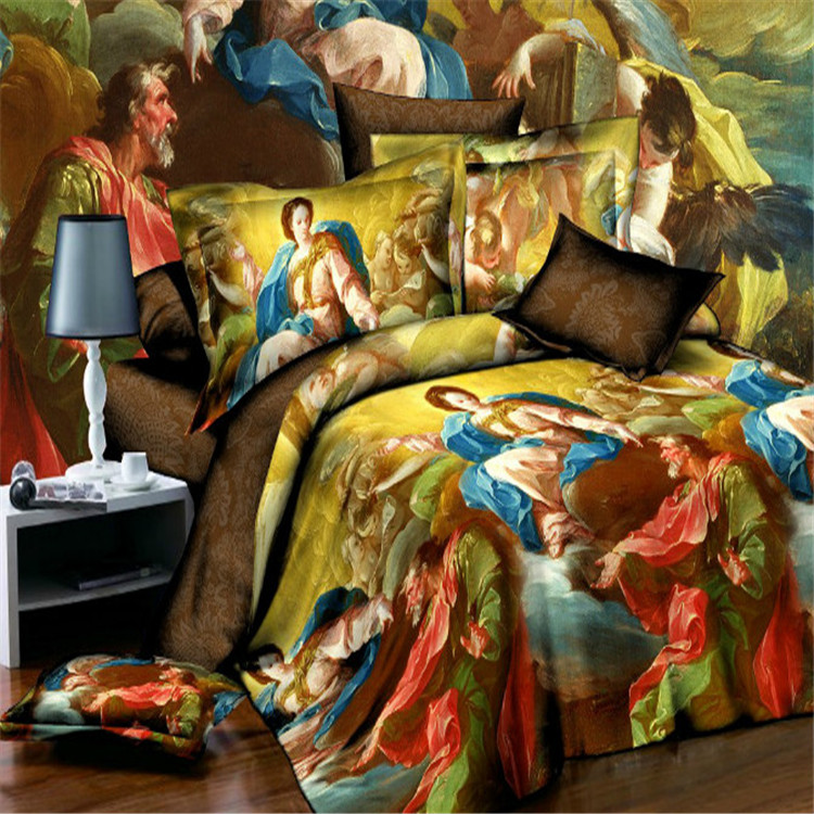 Direct sales from the manufacturer of genuine 3D stereoscopic effect bed sheets and duvet covers, flower landscape oil painting bedding, and polyester-cotton four-piece sets for foreign trade details Picture