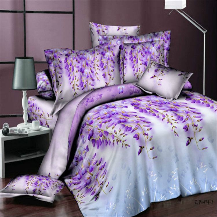 Xuege 3D polyester-cotton Osaka Flower Series reactive printing factory direct sales of bedding for export. Wisteria flower language, the most beautiful fairy
