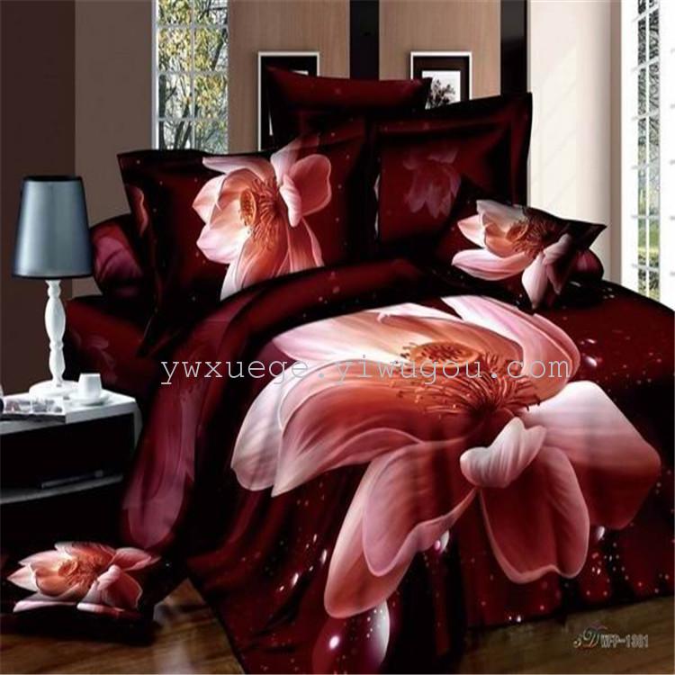 Bedding 4 piece set pure cotton All cotton 4 piece set Home textile 100% cotton 3D active print Kit Snowpigeon home textile