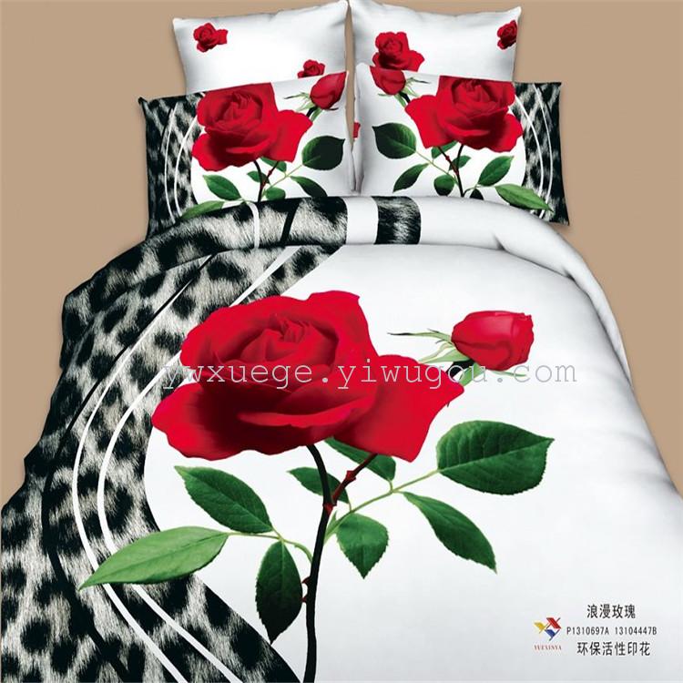 New 3D pure cotton four-piece set, floral and flower four-piece set, wedding bedding, blue demoness bedding, Snow pigeon home textiles Specification image