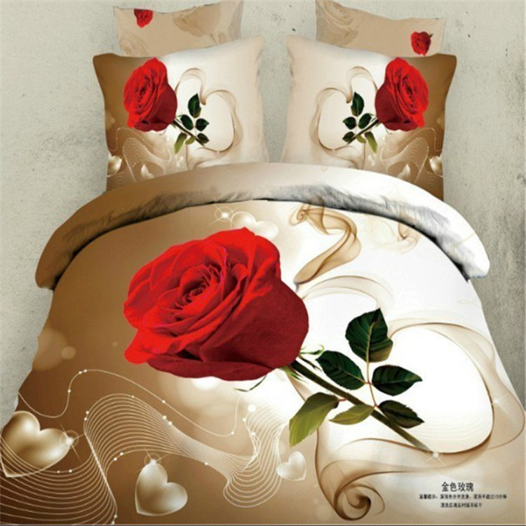 New 3D pure cotton four-piece set, floral and flower four-piece set, wedding bedding, blue demoness bedding, Snow pigeon home textiles