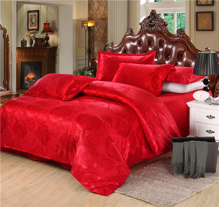 Yiwu Xuege Home Textile Tencel Cotton Tribute Satin Jacquard three or four Pieces Wedding Bedding Set New style