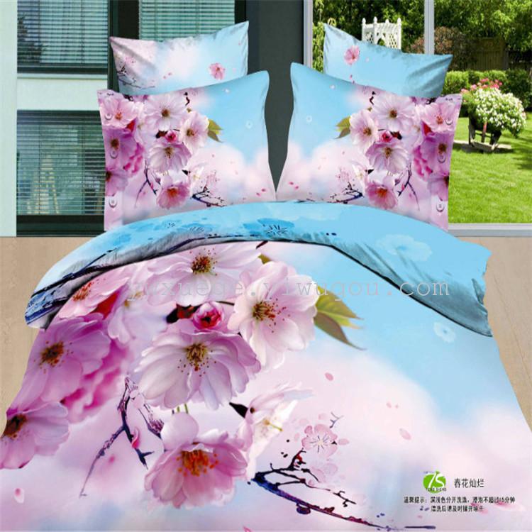 Export wholesale bedding four pieces of pure cotton bed product breathable good soft and comfortable bed sheet type four pieces of snow pigeon home textile thumbnail