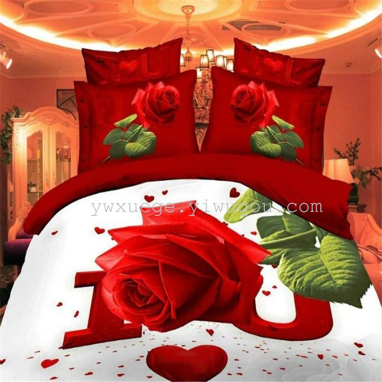 Four-piece bedding set for export to Malaysia. 3D reactive printed four-piece set available for customization. Xuege home Textiles Application Scenario
