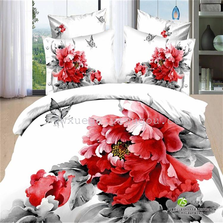 Four-piece bed set, all-cotton wedding bedding, pure cotton twill reactive printed four-piece set, direct sales from Xuege Home Textile Factory
