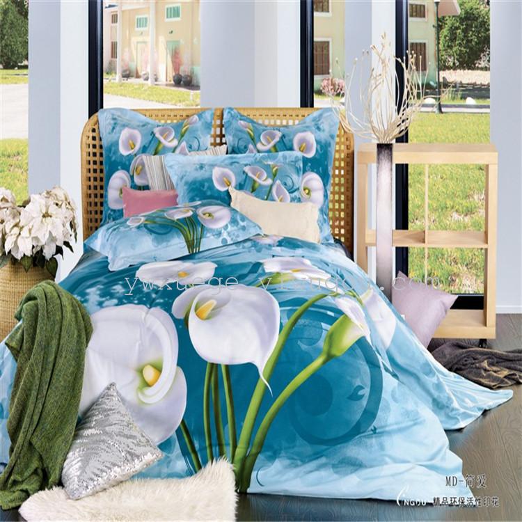 Four-piece bed set, all-cotton wedding bedding, pure cotton twill reactive printed four-piece set, direct sales from Xuege Home Textile Factory details Picture