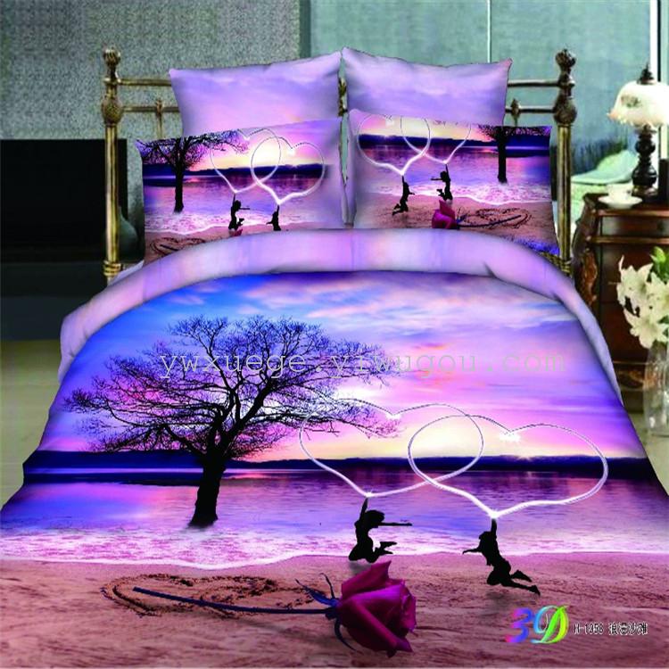 New 3D pure cotton four-piece set, floral and flower four-piece set, wedding bedding, blue demoness bedding, Snow pigeon home textiles Application Scenario