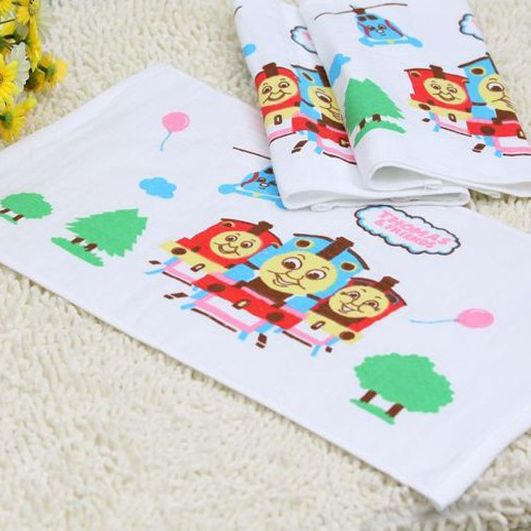Factory direct sales of double-layer honeycomb gauze towels, children's printed towels, water absorption 35*75 details Picture