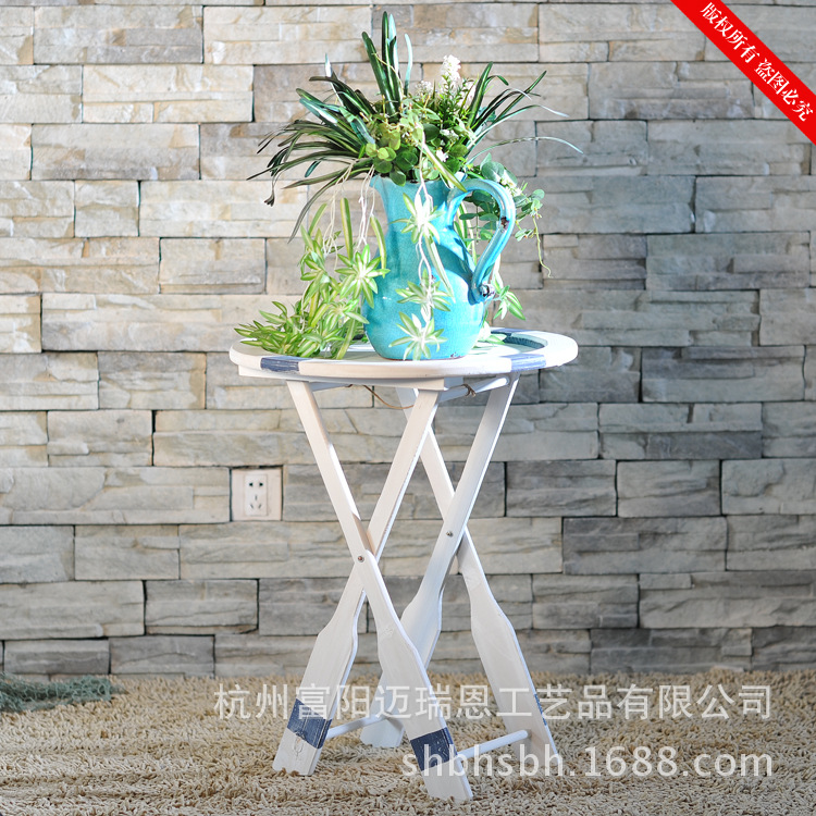 新品置物架 小茶几 地中海 创意折叠家具  蓝色救生圈桌 MA03032