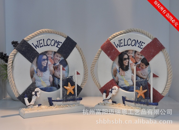 MA2211相框地中海蓝白色 木质像框家居摆设 泳圈相框