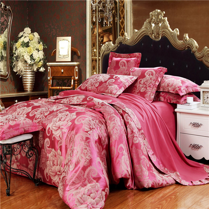Yiwu Xuege Home Textile Tencel Cotton Tribute Satin Jacquard three or Four Pieces Wedding Bedding Set details Picture