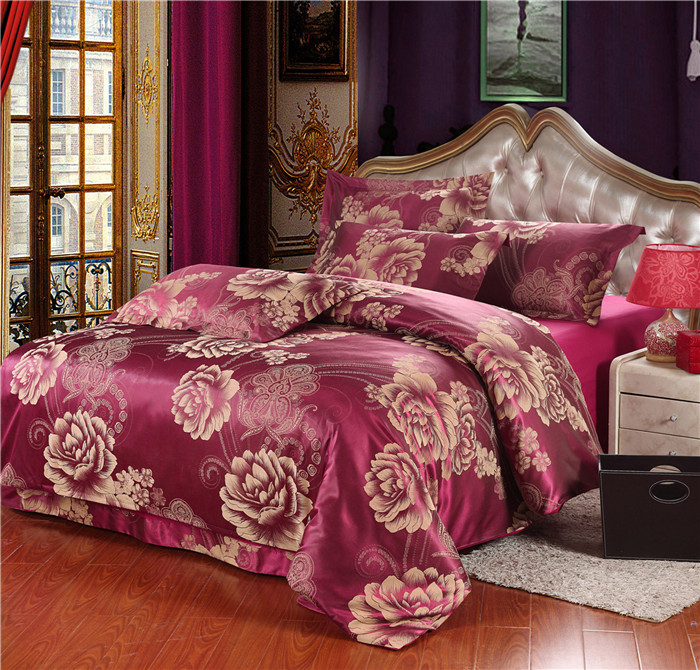 Yiwu snow pigeon home spun tencel cotton satin jacquard three or four wedding bed products kit new