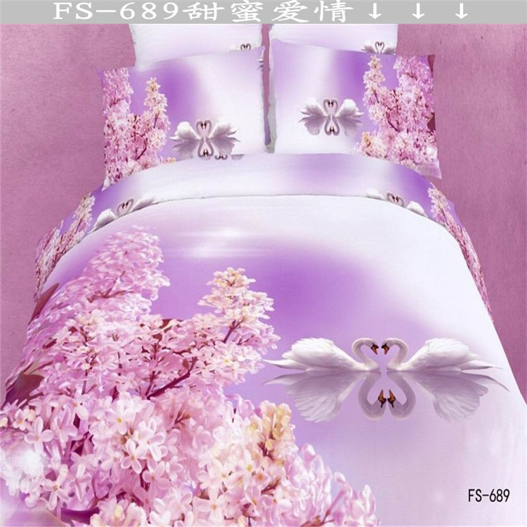 Bedding sheet quilt set home textile four-piece set Yiwu snow pigeon bedding home textile Export 3D full-activity printed cotton four-piece set