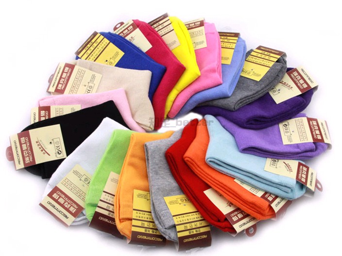 糖果色中筒棉袜 女袜 秋冬季地摊袜子