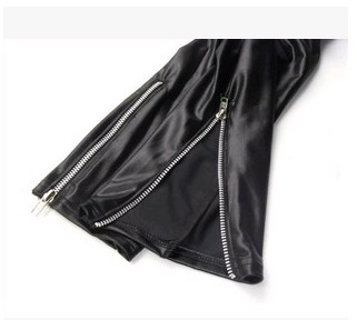 Korean-style slimming tight leather pants, European and American imitation leather zipper matte nine-inch leggings Specification image