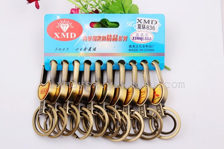 XMD836 Double-ring antique bronze Imitation car keychain factory direct sales Specification image