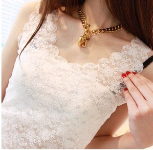 2015 潮款爆款新品批发圆领荷叶边蕾丝刺绣无袖背心女