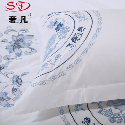 Luxurious five-star hotel bedding, embroidered quilt cover, blue and white porcelain four-piece set Specification image