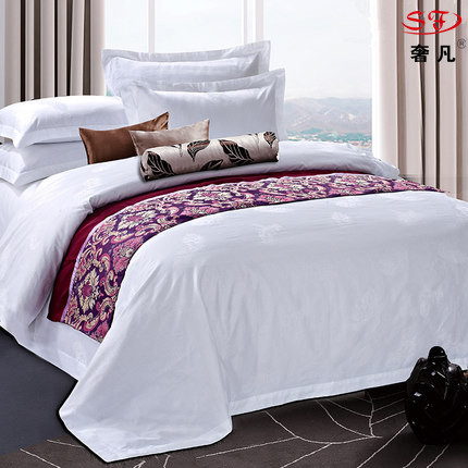 Shefan Hotel Supplies 60-piece all-cotton bleached Gongsatin jacquard quilt cover and bed sheet set details Picture