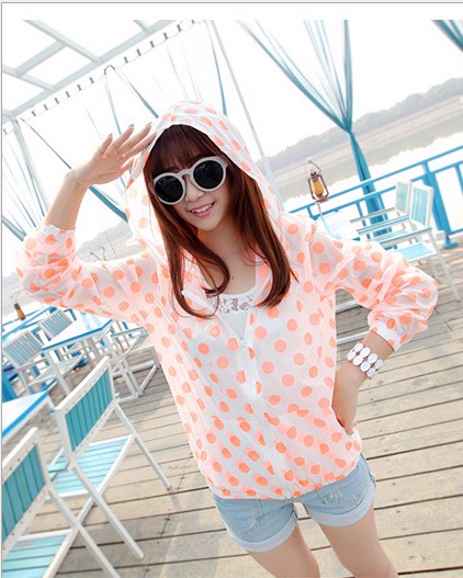 Korean polka dot and polka dot sun-protective shirts for women, long-sleeved transparent sun-protective clothing, summer big monkey sun-protective clothing
