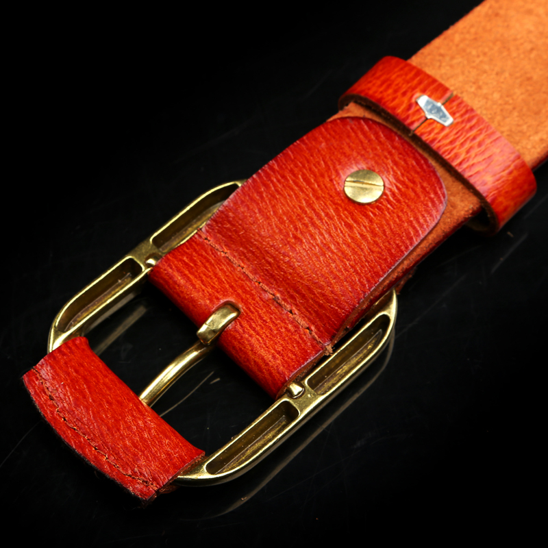Fashionable men's genuine leather belt with Japanese alloy buckle and double leather head details Picture