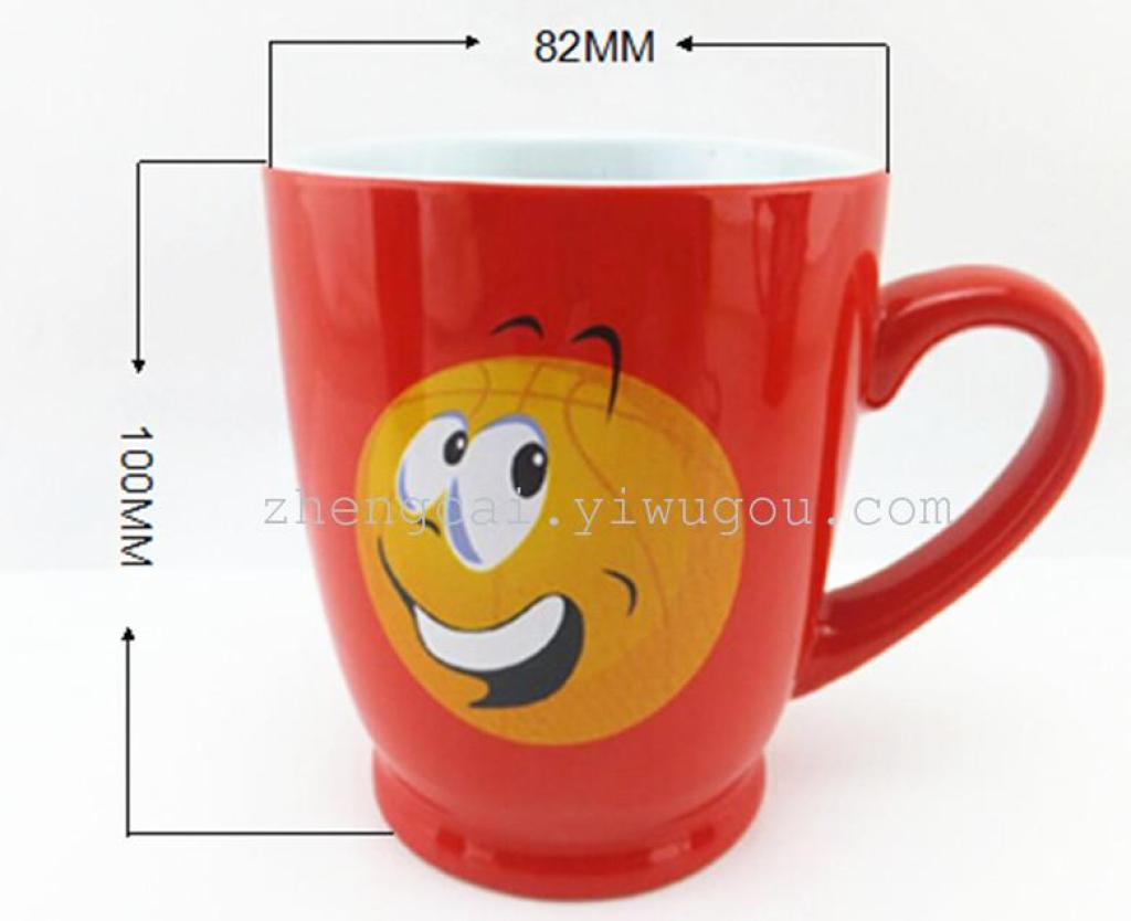 11-ounce colored glazed cartoon ceramic cup, smiling face cup, red glazed ceramic cup details Picture