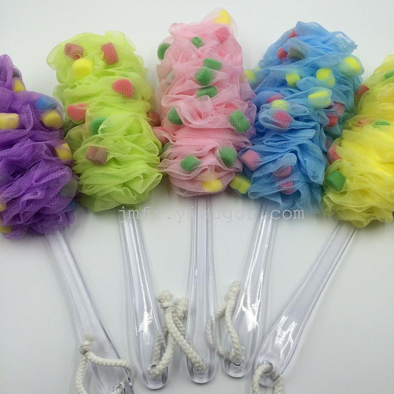 心形海绵粒浴刷 长柄浴刷 方便舒服 澡刷浴花 泡沫丰富 超柔细网