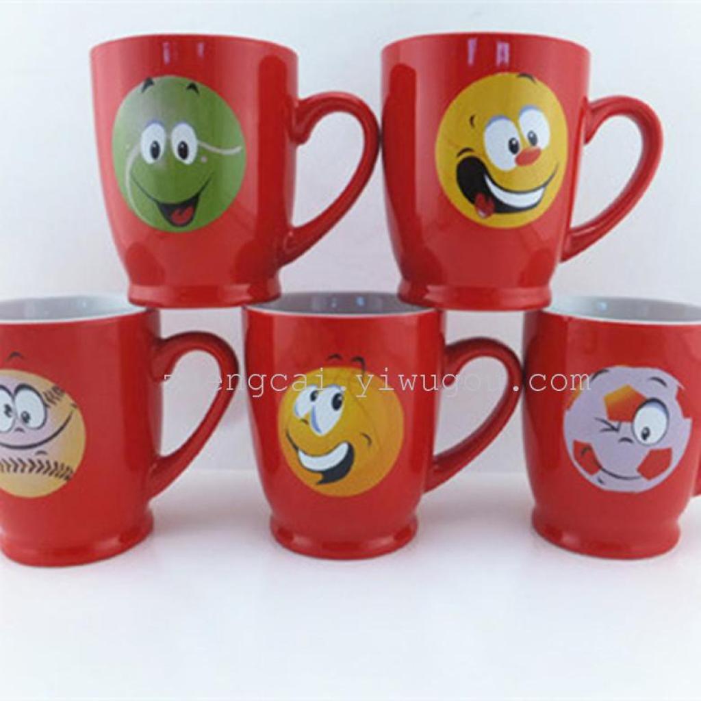 11-ounce colored glazed cartoon ceramic cup, smiling face cup, red glazed ceramic cup Specification image