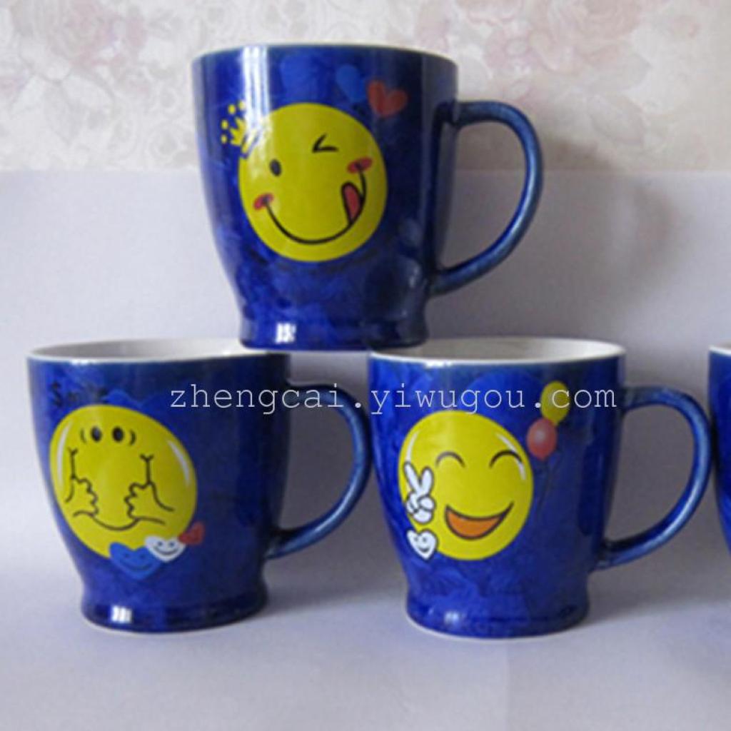 Ceramic coffee cups, crystalline glazed ceramic cups, smiling cartoon cups details Picture