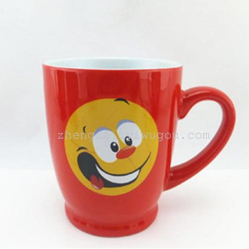 11-ounce colored glazed cartoon ceramic cup, smiling face cup, red glazed ceramic cup