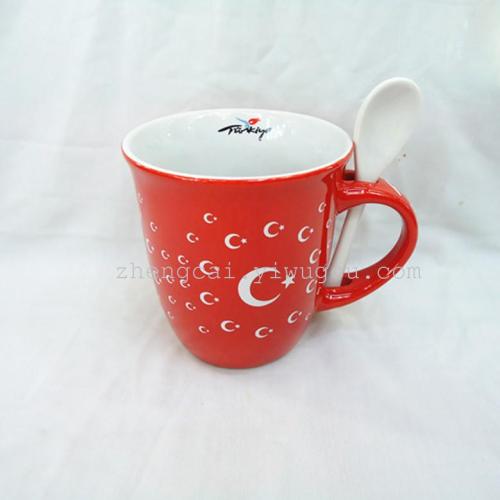 Ceramic cups, ceramic creative cups, gift ceramic cups with spoons, craft cups