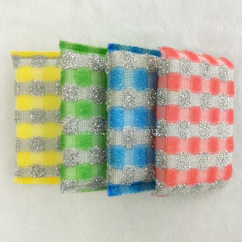 提花小方格金银葱布 塑料金银丝刷洗 彩色清洁海绵