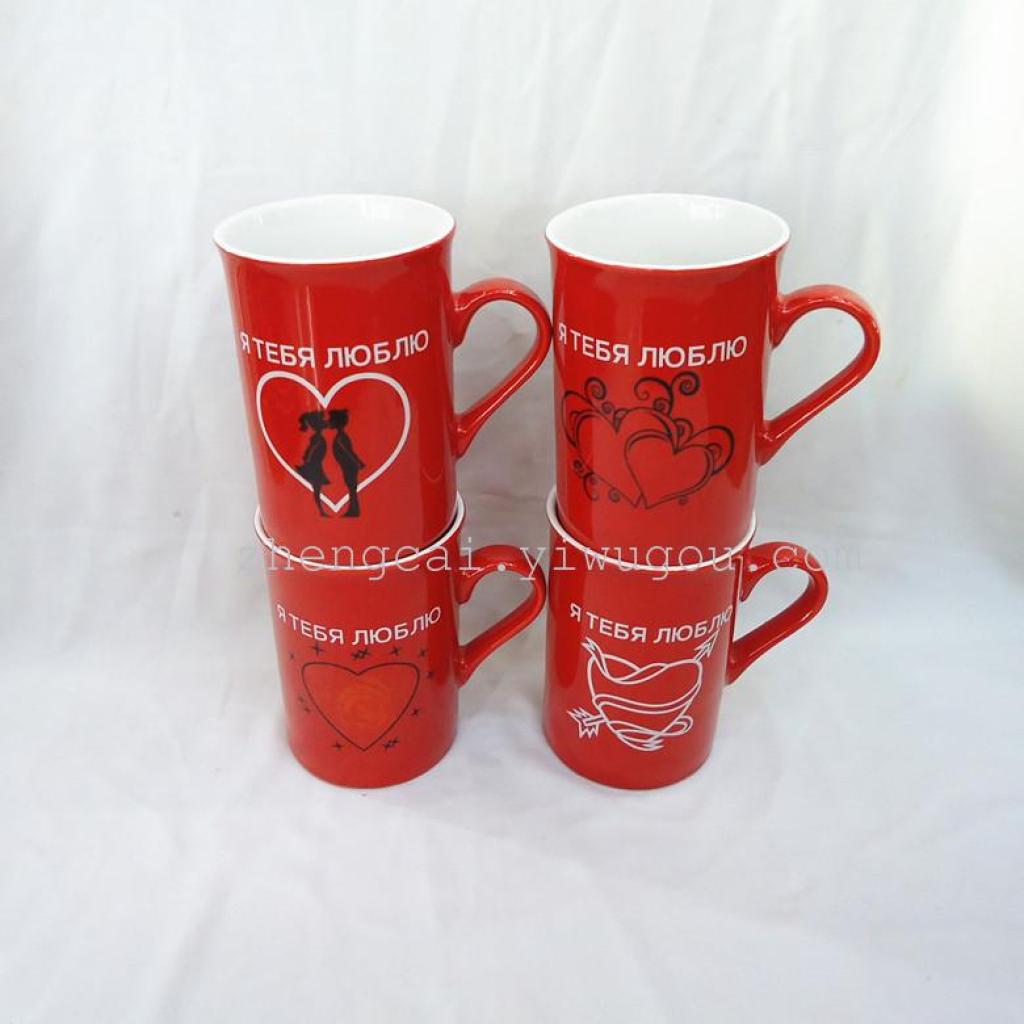 Vertical vertical reverse mouth cup, Russian Valentine's Day cup, ceramic mug details Picture