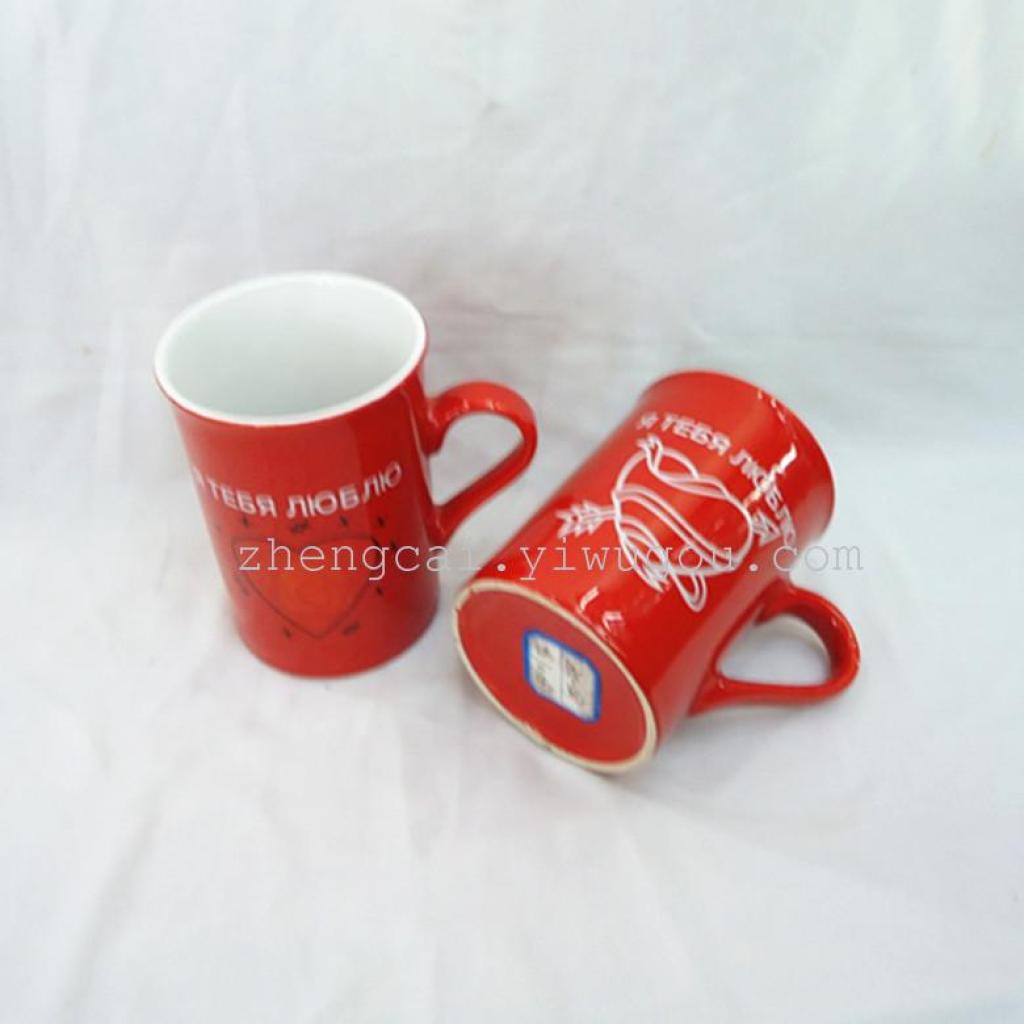 Vertical vertical reverse mouth cup, Russian Valentine's Day cup, ceramic mug Specification image