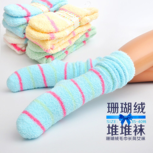 Street stall coral fleece long pile socks, home women's socks, women's sleep high socks