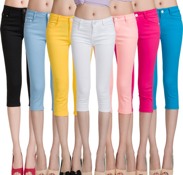 Korean version slimming women's summer stretch color capri pants, small leg pencil casual pants