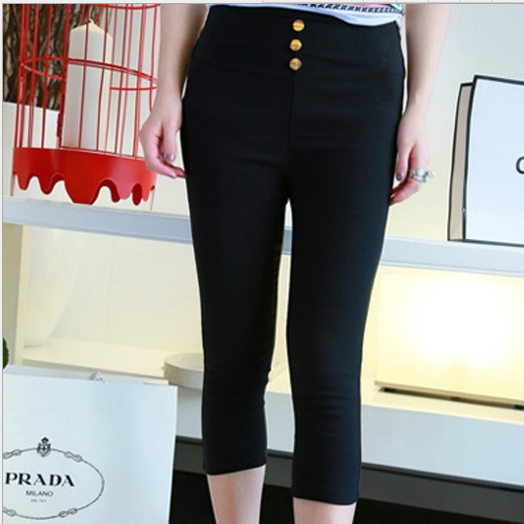 Summer candy-colored slimming and form-fitting capsized pants, women's casual button-down mid-length pants, leggings, short pants, and skinny pencil pants