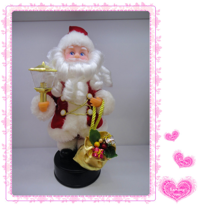 9123 12-inch electric Santa Claus with white beard and red buttons, gift package with lights, Christmas gift