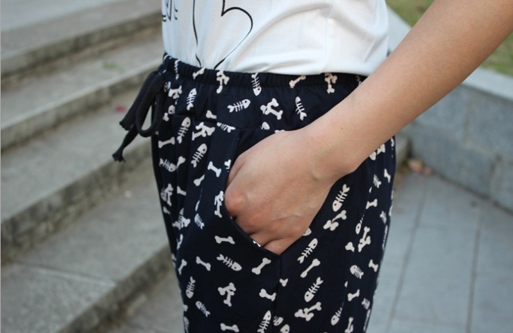Thin printed Korean-style Harem pants, 9-inch pants, women's loose, large-sized elastic waist-hugging pants Specification image