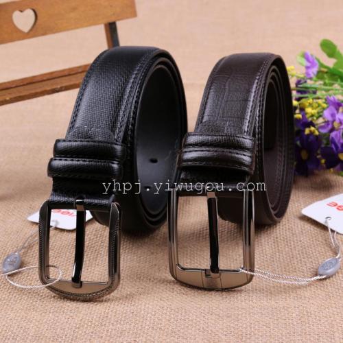 新款 4.0cm男士真皮压花削边针扣皮带